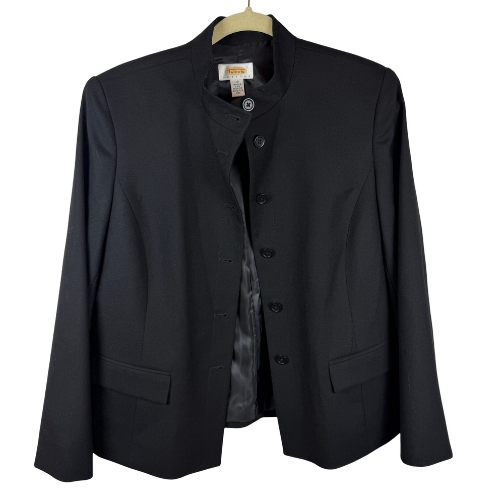 Talbots Petites Black Wool Mandarin Collar Blazer Jacket Womens Size 10P USA